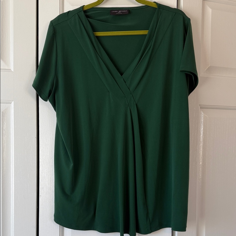 Lane Bryant Deep Green V-Neck Blouse